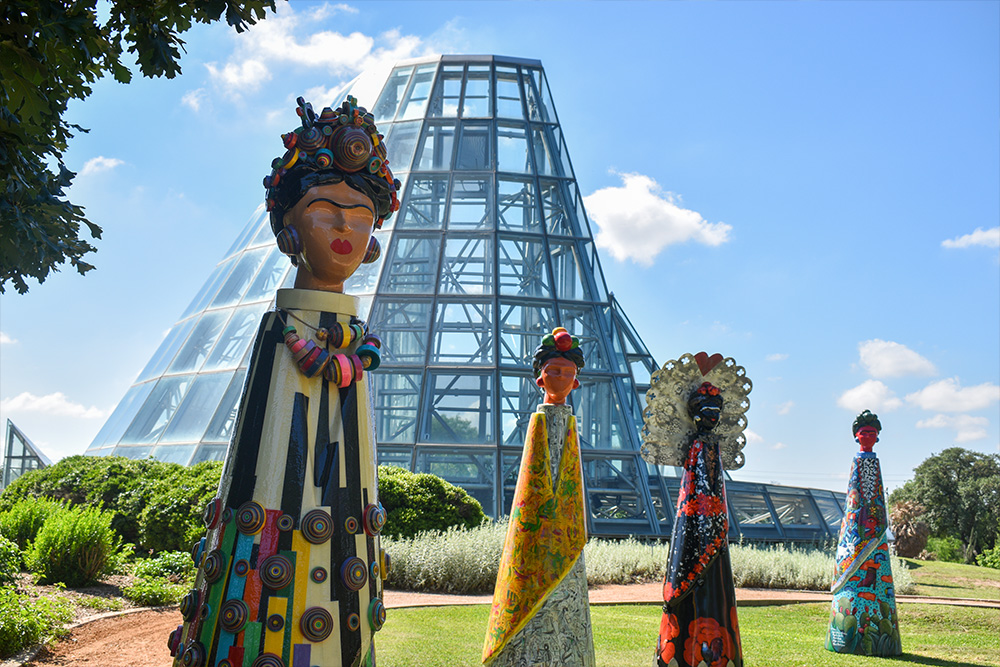 Botanical Frida Kahlo sculptures at the San Antonio Botanical Garden