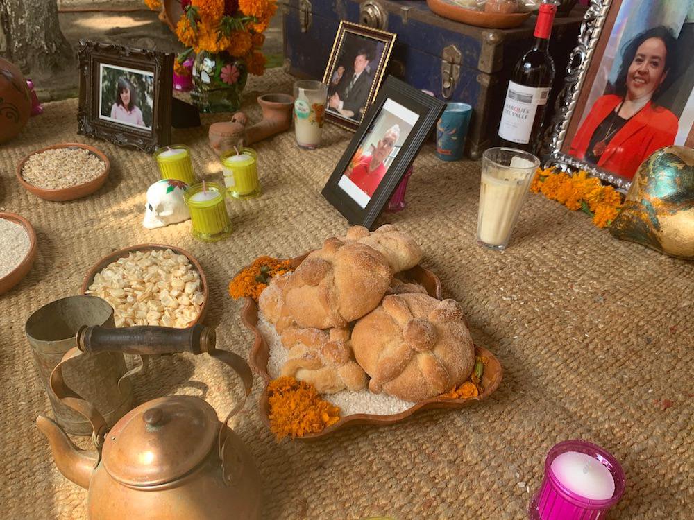 Pan dulce presented on an ofrenda. 