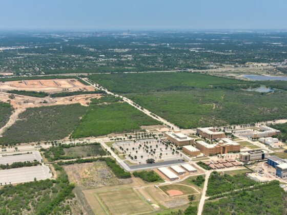 Aerial Construction view of VIDA San Antonio with Texas A&M San Antonio in the forefront
