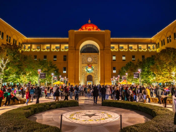 Holiday lights illuminate the central courtyard at Texas A&M San Antonio