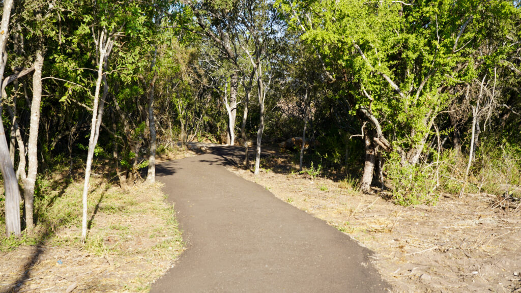 Paved trail going into Madla Greenway 