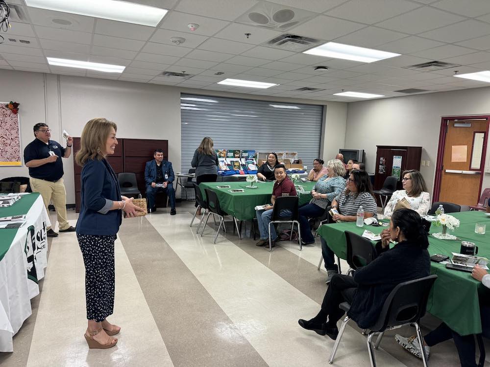 Superintendent Jeanette Ball in a room with SWISD faculty and staff