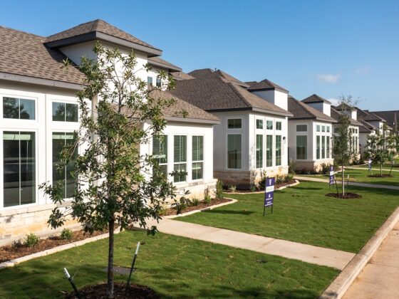 A street view of a row of newly constructed Sitterle Townhomes