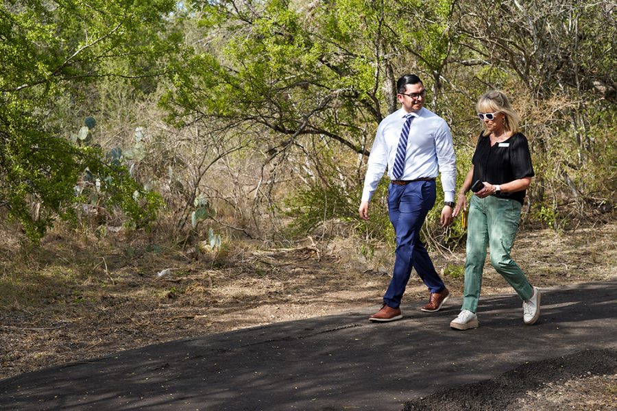 Guests walk along the Madla Greenway at the Grand Opening in VIDA San Antonio