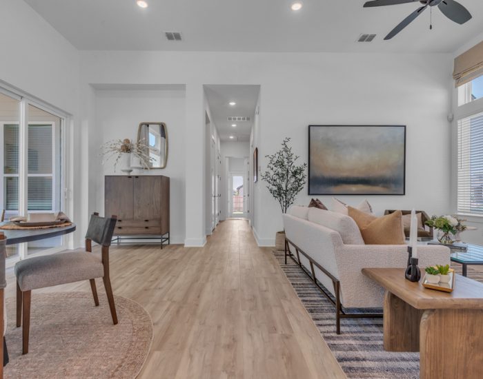 Living room with a view into the hallway