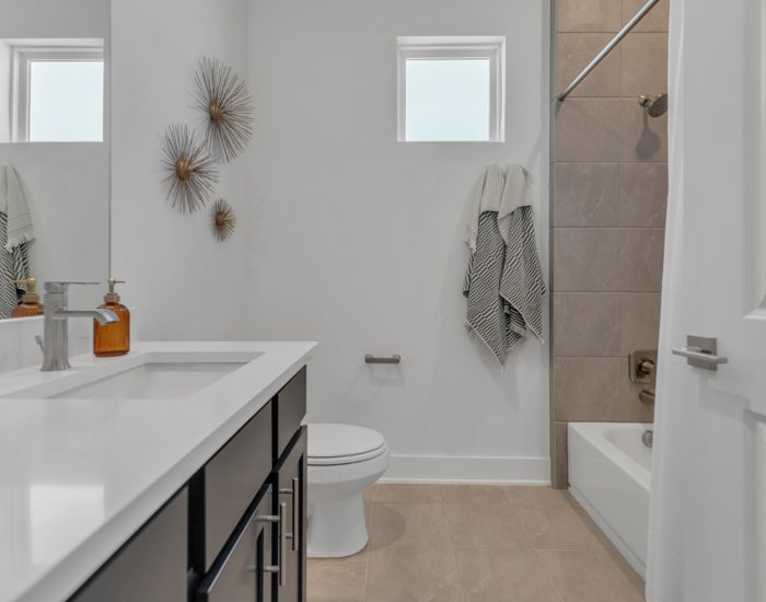 Townhome bathroom with quartz countertop
